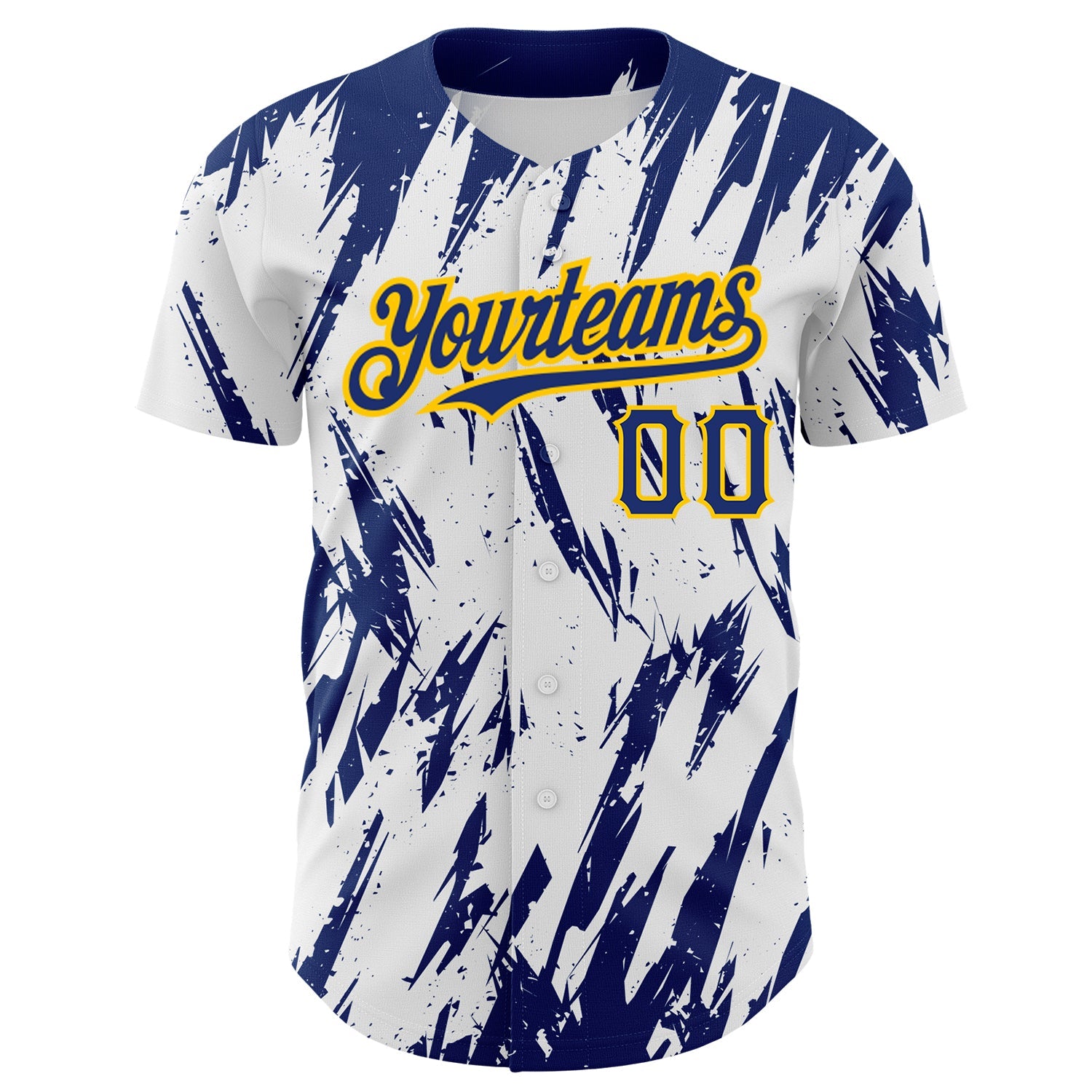 Custom White Royal-Yellow 3D Pattern Design Abstract Sharp Shape Authentic Baseball Jersey view 2