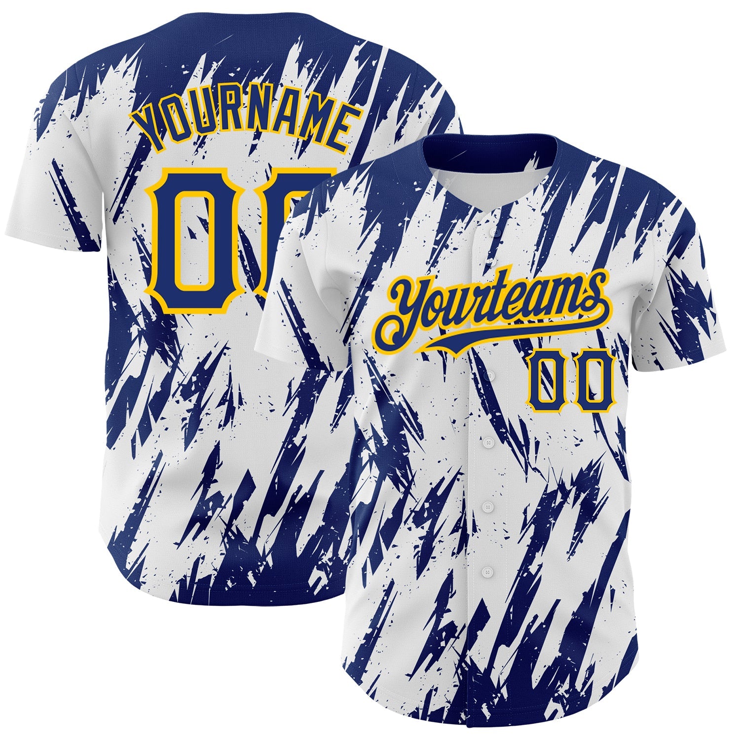 Custom White Royal-Yellow 3D Pattern Design Abstract Sharp Shape Authentic Baseball Jersey - Main View