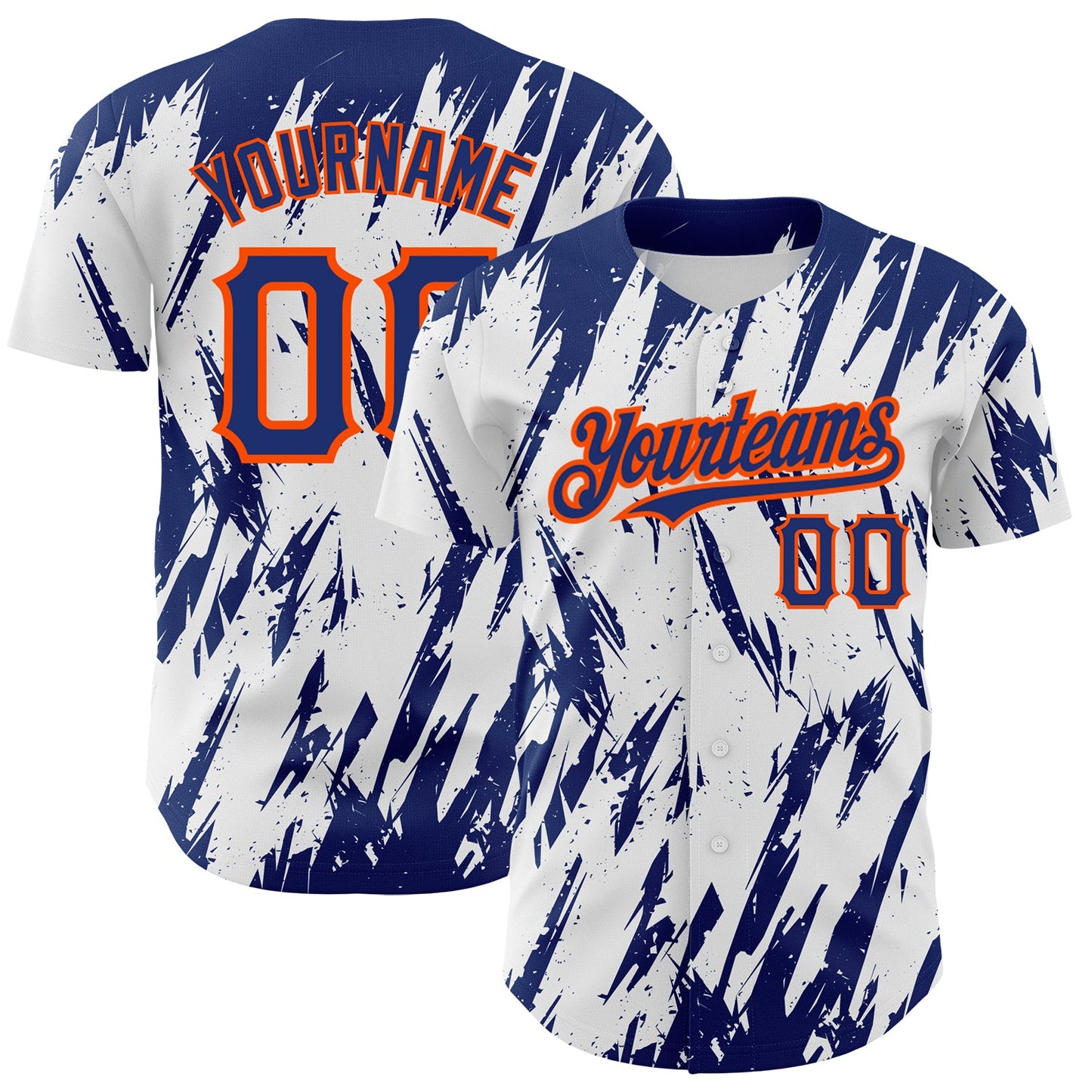 Custom White Royal-Orange 3D Pattern Design Abstract Sharp Shape Authentic Baseball Jersey - Main View