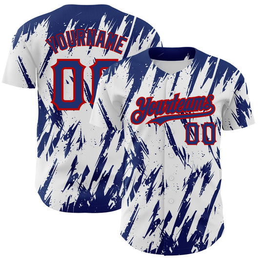 Custom White Royal-Red 3D Pattern Design Abstract Sharp Shape Authentic Baseball Jersey - Main View
