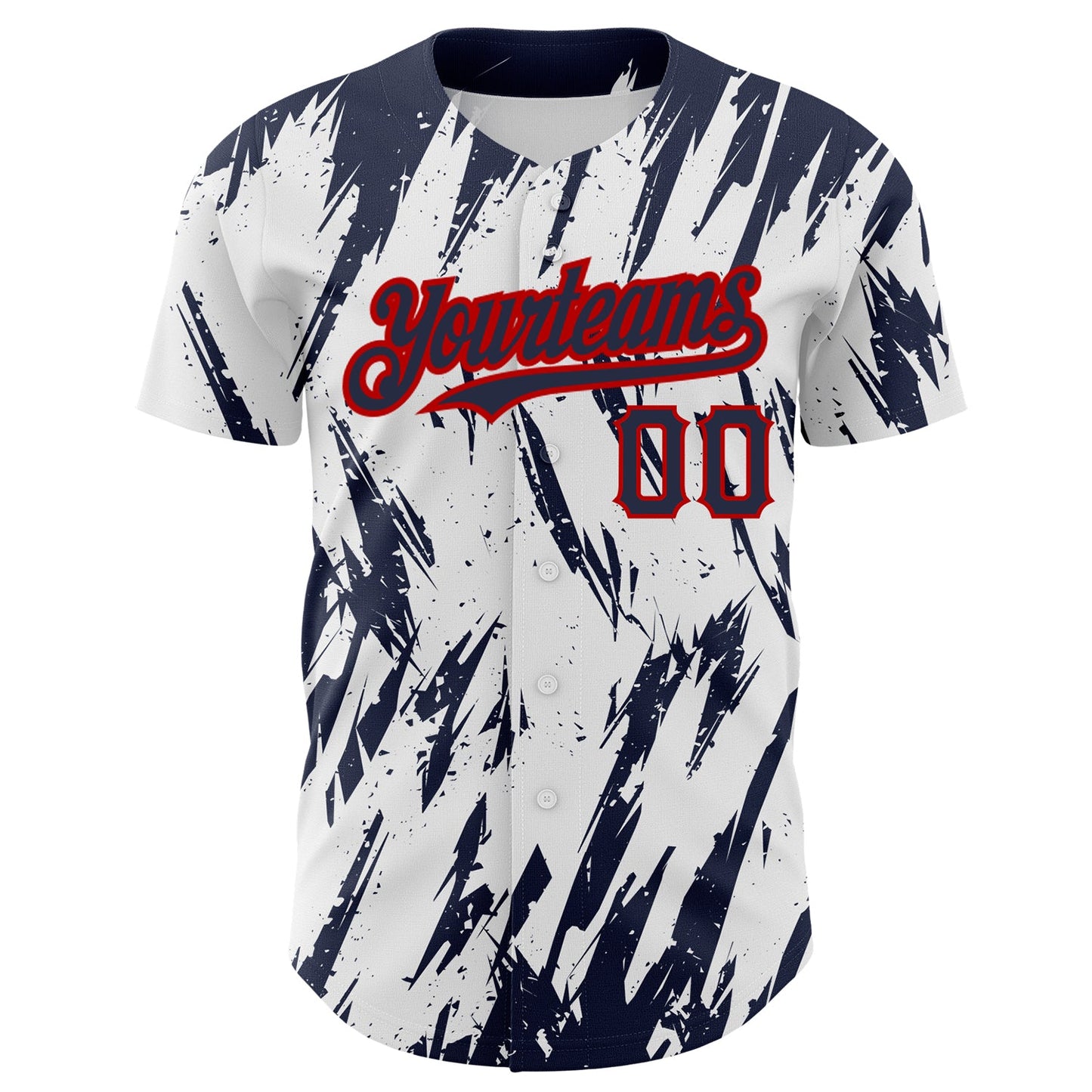 Custom White Navy-Red 3D Pattern Design Abstract Sharp Shape Authentic Baseball Jersey view 2