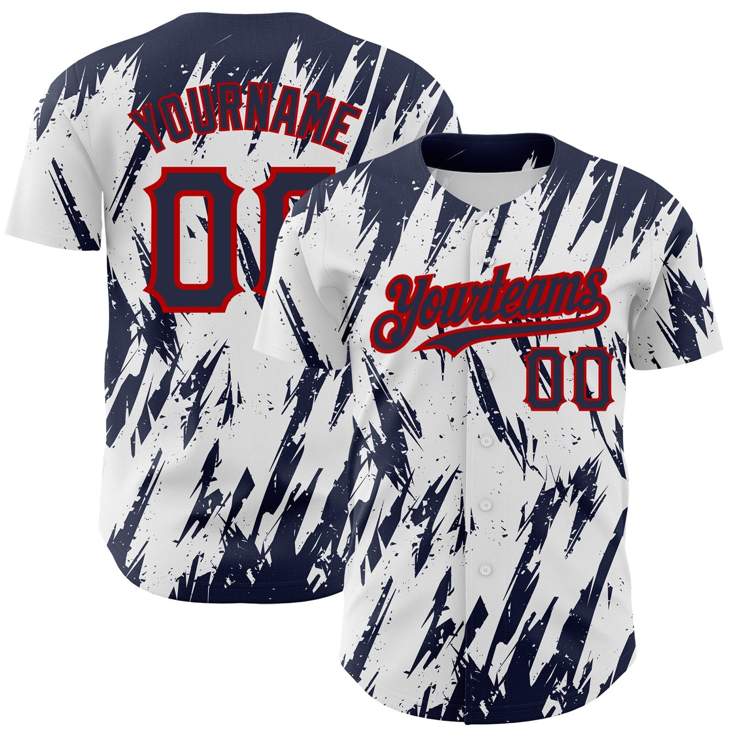 Custom White Navy-Red 3D Pattern Design Abstract Sharp Shape Authentic Baseball Jersey - Main View