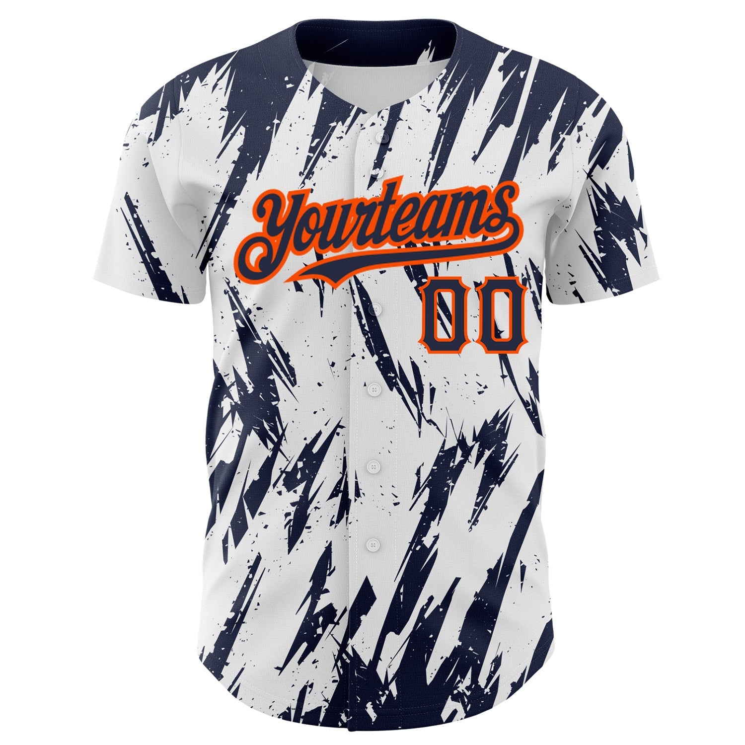 Custom White Navy-Orange 3D Pattern Design Abstract Sharp Shape Authentic Baseball Jersey view 2