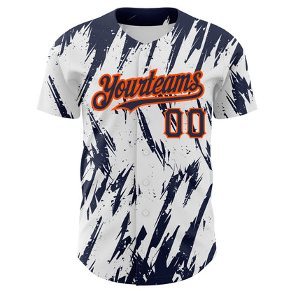 Custom White Navy-Orange 3D Pattern Design Abstract Sharp Shape Authentic Baseball Jersey view 2
