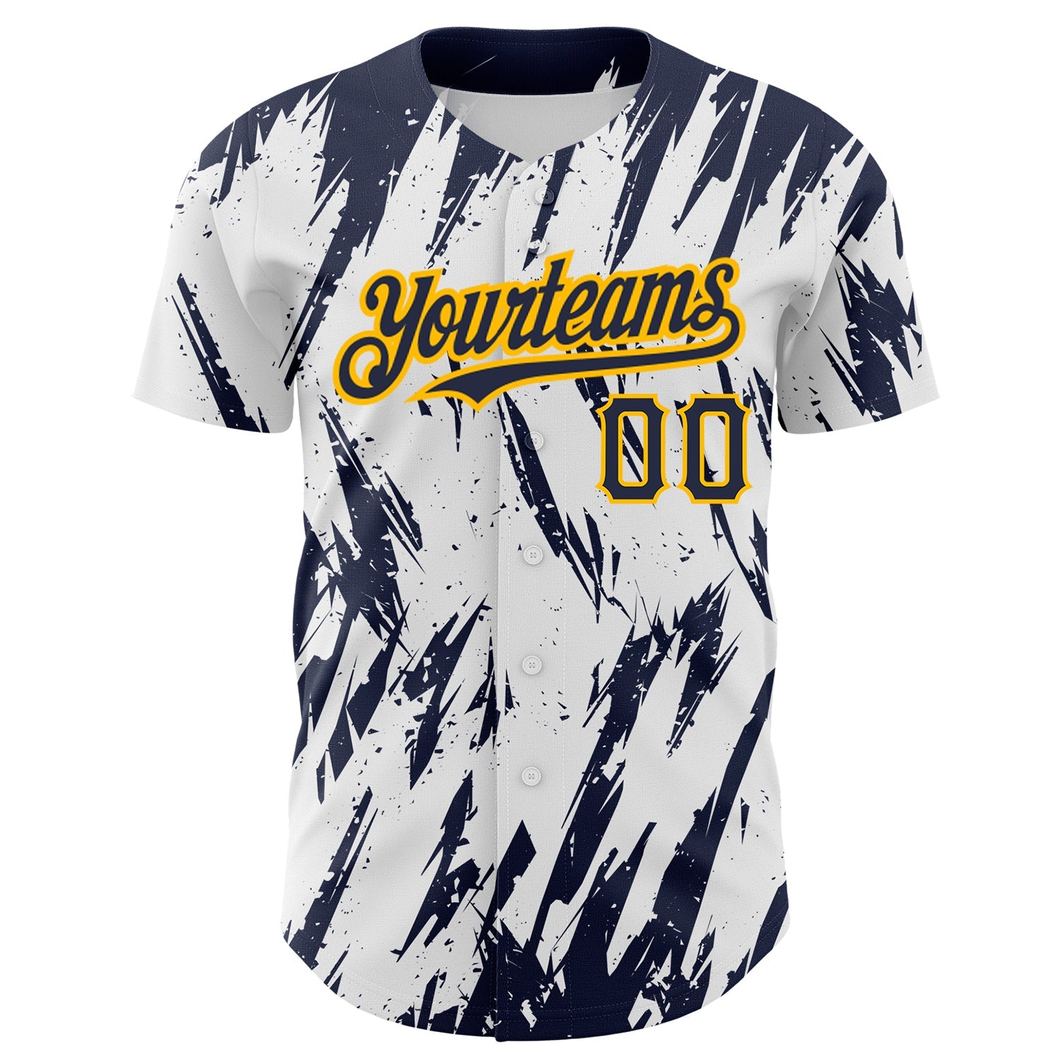 Custom White Navy-Gold 3D Pattern Design Abstract Sharp Shape Authentic Baseball Jersey view 2