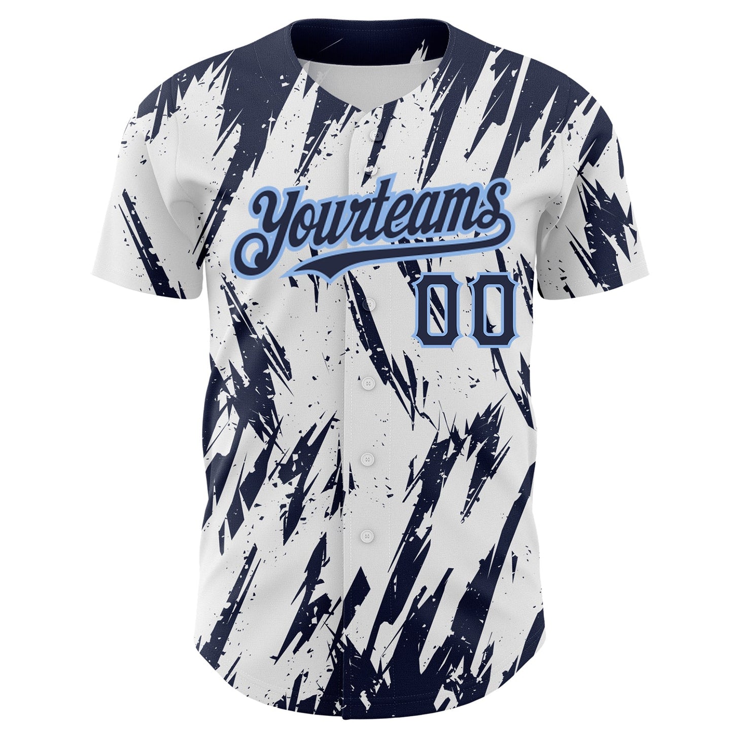 Custom White Navy-Light Blue 3D Pattern Design Abstract Sharp Shape Authentic Baseball Jersey view 2