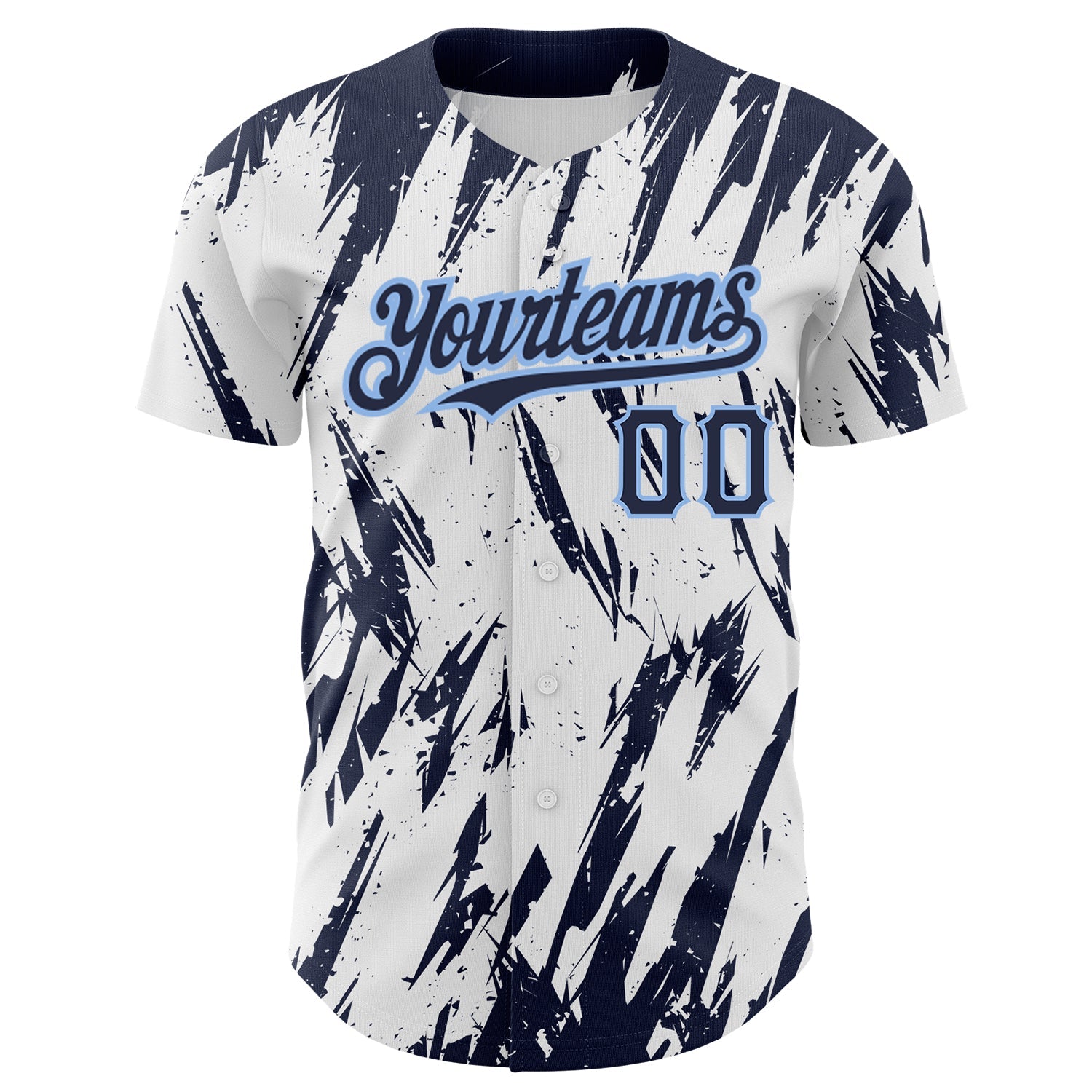 Custom White Navy-Light Blue 3D Pattern Design Abstract Sharp Shape Authentic Baseball Jersey view 2