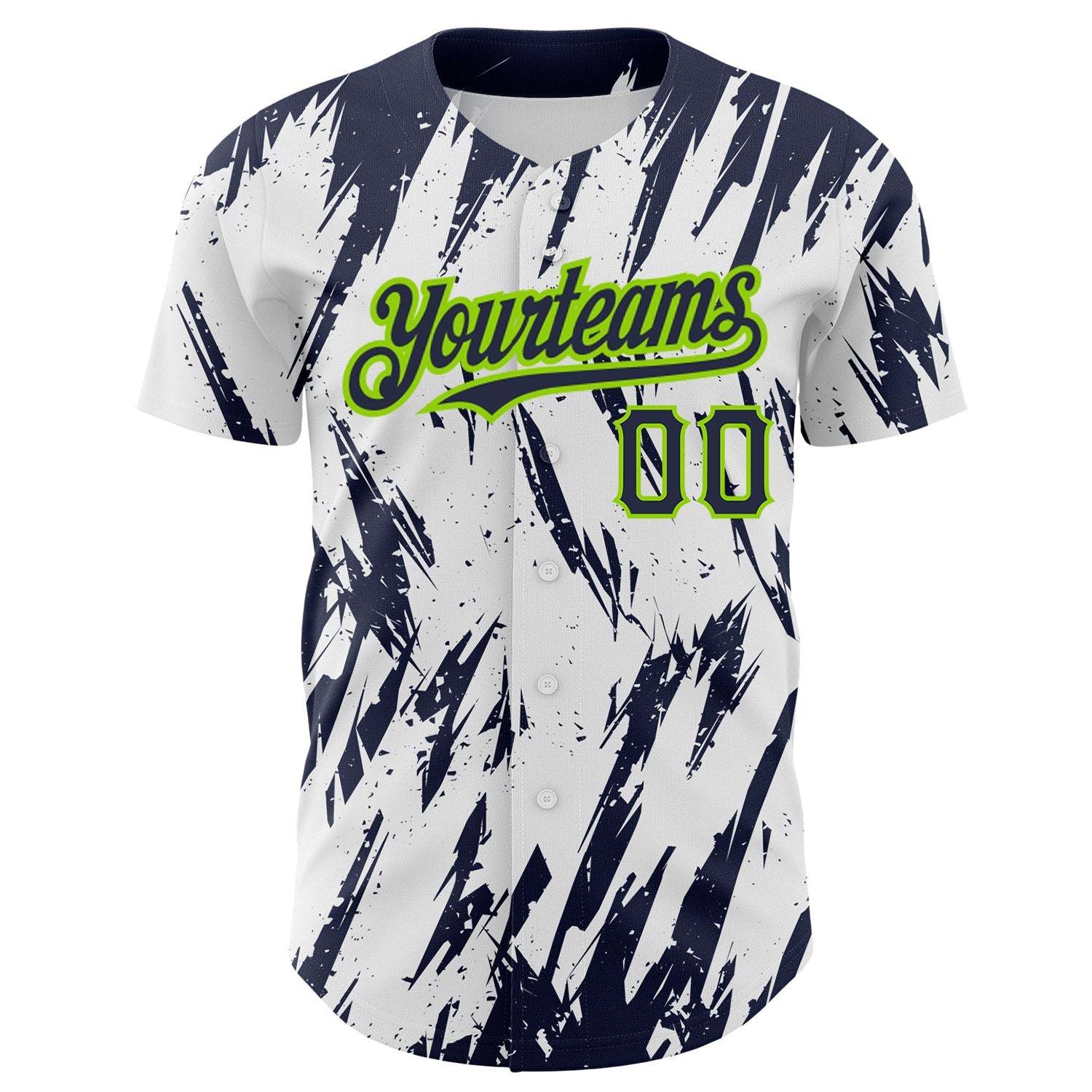 Custom White Navy-Neon Green 3D Pattern Design Abstract Sharp Shape Authentic Baseball Jersey view 2