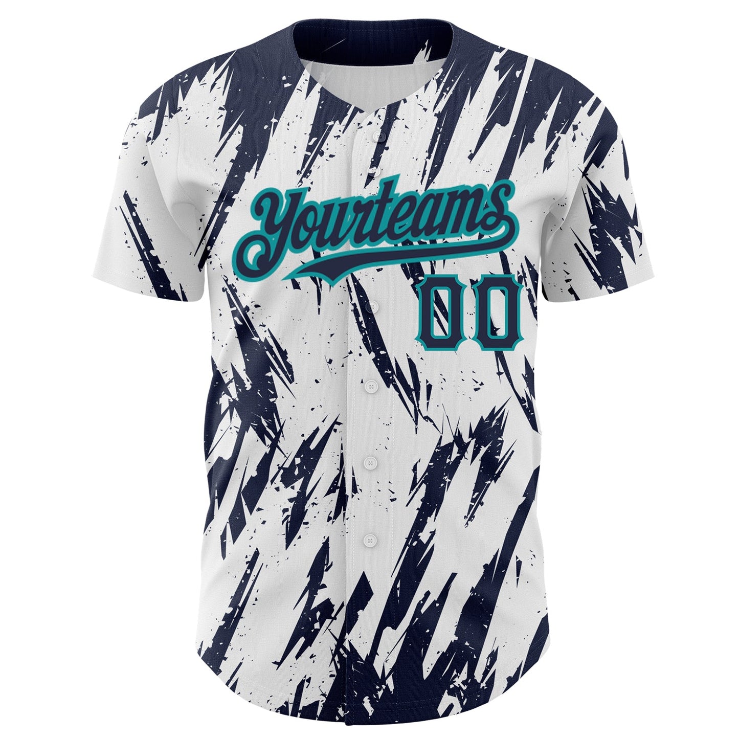 Custom White Navy-Teal 3D Pattern Design Abstract Sharp Shape Authentic Baseball Jersey view 2