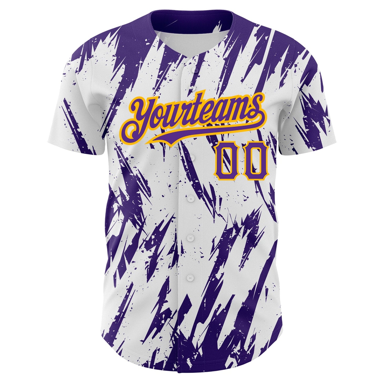 Custom White Purple-Gold 3D Pattern Design Abstract Sharp Shape Authentic Baseball Jersey view 2
