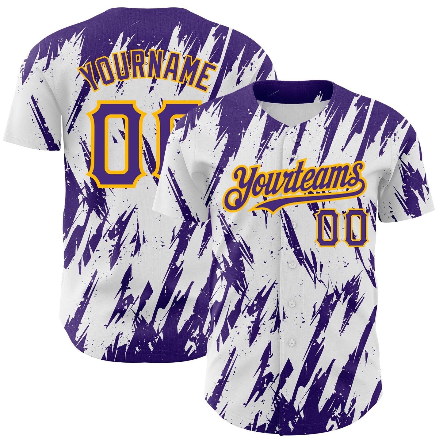 Custom White Purple-Gold 3D Pattern Design Abstract Sharp Shape Authentic Baseball Jersey - Main View