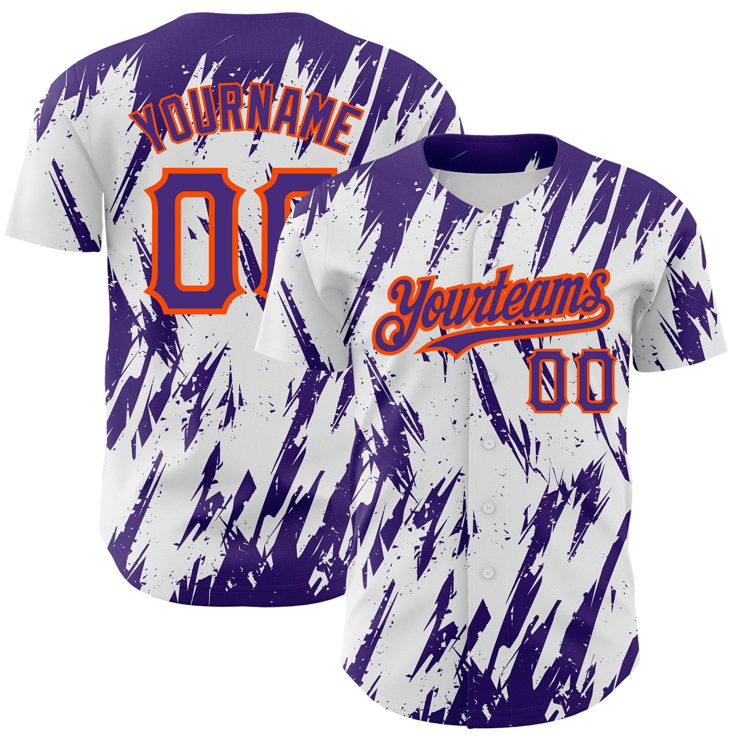 Custom White Purple-Orange 3D Pattern Design Abstract Sharp Shape Authentic Baseball Jersey - Main View