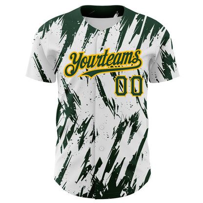 Custom White Green-Gold 3D Pattern Design Abstract Sharp Shape Authentic Baseball Jersey view 2