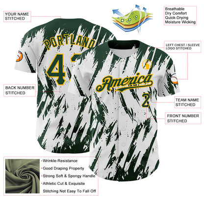 Custom White Green-Gold 3D Pattern Design Abstract Sharp Shape Authentic Baseball Jersey view 3