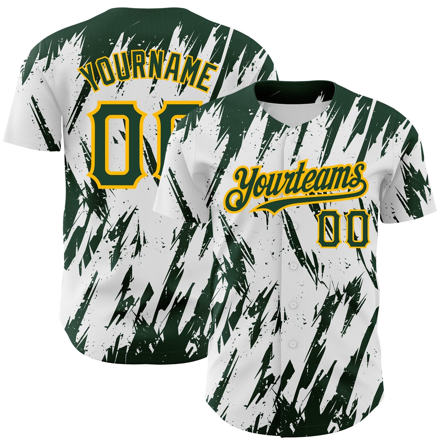 Custom White Green-Gold 3D Pattern Design Abstract Sharp Shape Authentic Baseball Jersey - Main View