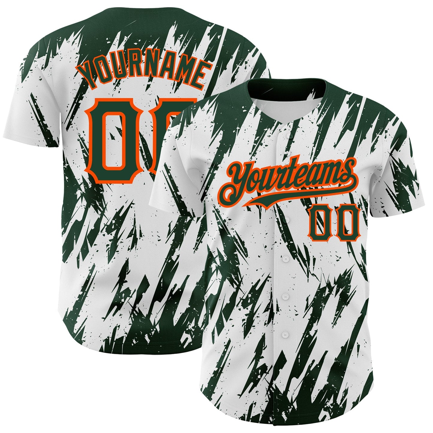 Custom White Green-Orange 3D Pattern Design Abstract Sharp Shape Authentic Baseball Jersey - Main View