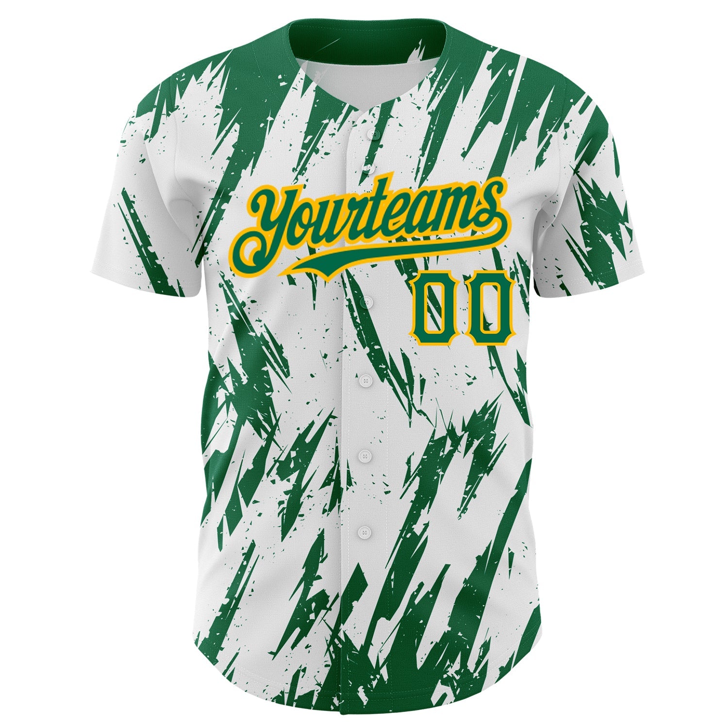 Custom White Kelly Green-Gold 3D Pattern Design Abstract Sharp Shape Authentic Baseball Jersey view 2