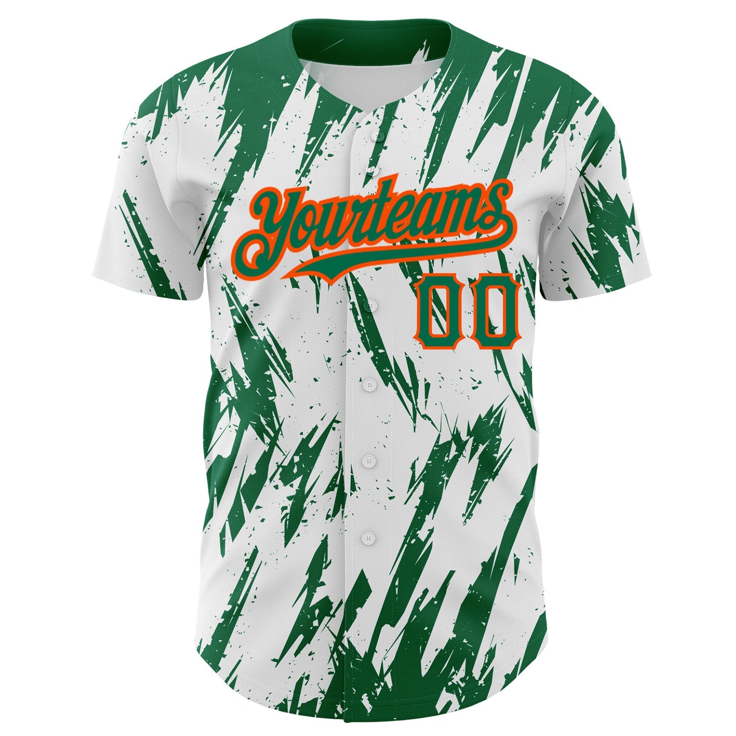Custom White Kelly Green-Orange 3D Pattern Design Abstract Sharp Shape Authentic Baseball Jersey view 2