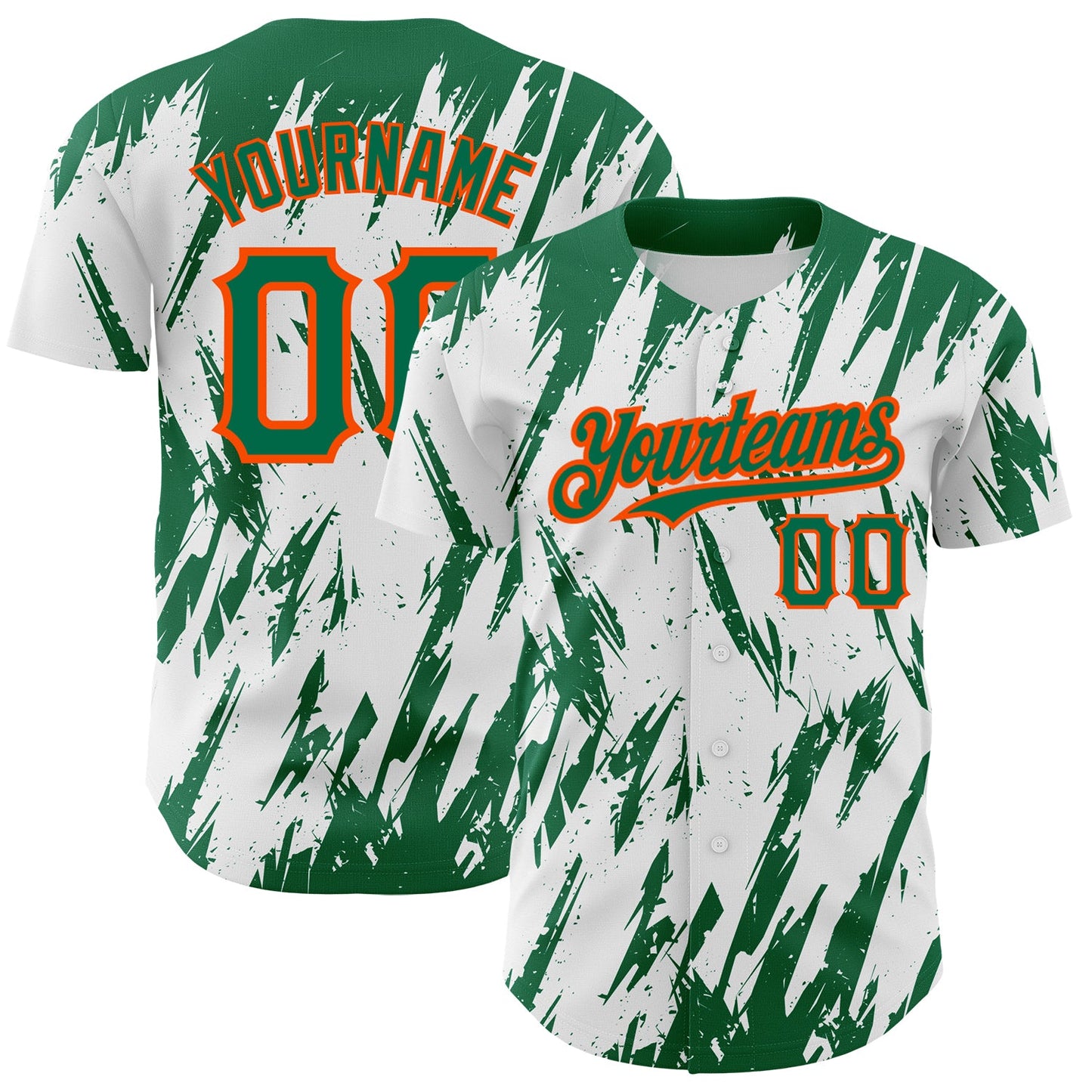 Custom White Kelly Green-Orange 3D Pattern Design Abstract Sharp Shape Authentic Baseball Jersey - Main View