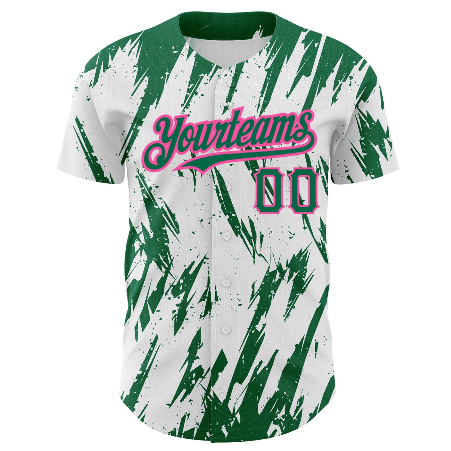 Custom White Kelly Green-Pink 3D Pattern Design Abstract Sharp Shape Authentic Baseball Jersey view 2