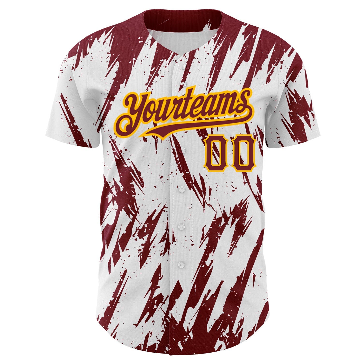 Custom White Crimson-Gold 3D Pattern Design Abstract Sharp Shape Authentic Baseball Jersey view 2