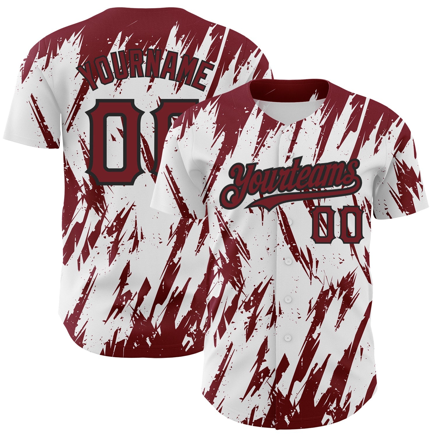 Custom White Crimson-Black 3D Pattern Design Abstract Sharp Shape Authentic Baseball Jersey - Main View