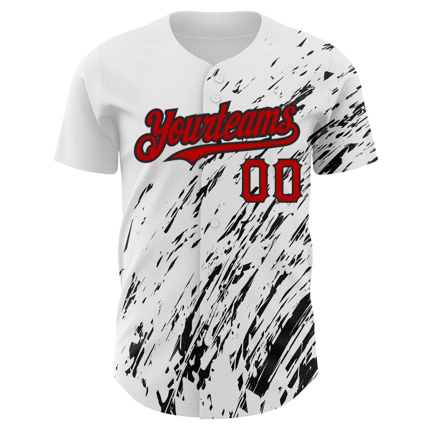 Custom White Red-Black 3D Pattern Design Abstract Splash Authentic Baseball Jersey view 2