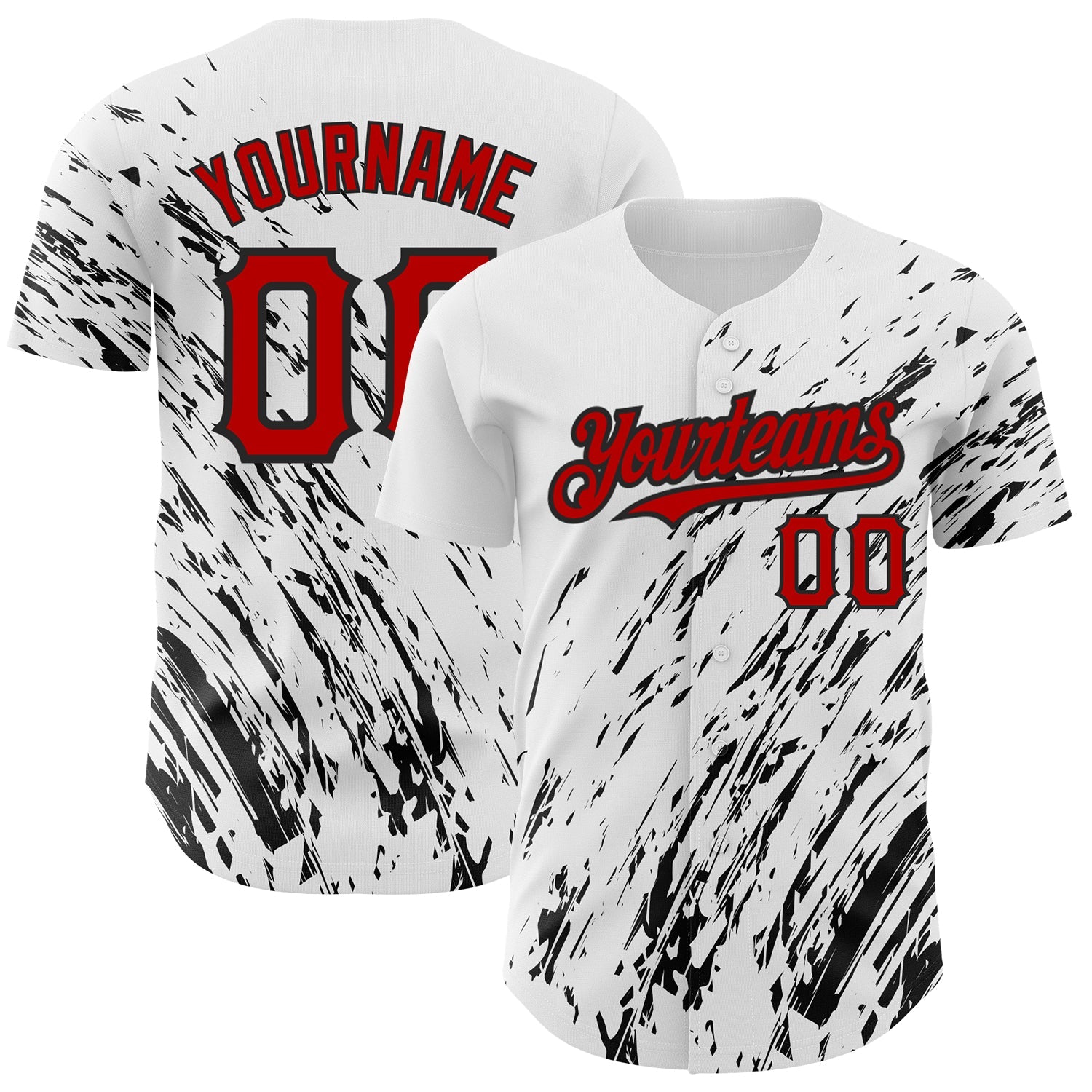Custom White Red-Black 3D Pattern Design Abstract Splash Authentic Baseball Jersey - Main View