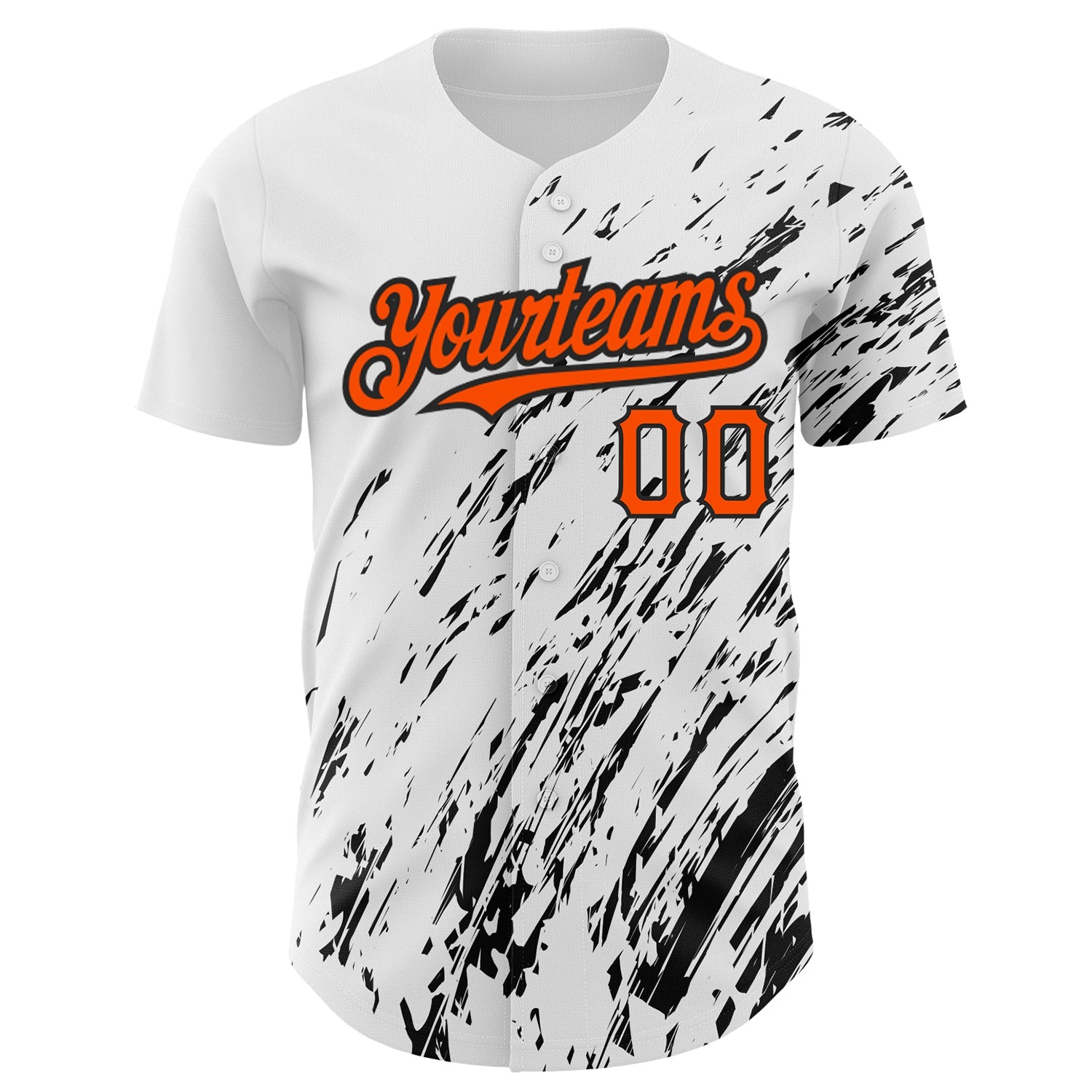 Custom White Orange-Black 3D Pattern Design Abstract Splash Authentic Baseball Jersey view 2