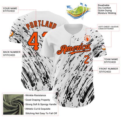 Custom White Orange-Black 3D Pattern Design Abstract Splash Authentic Baseball Jersey view 3
