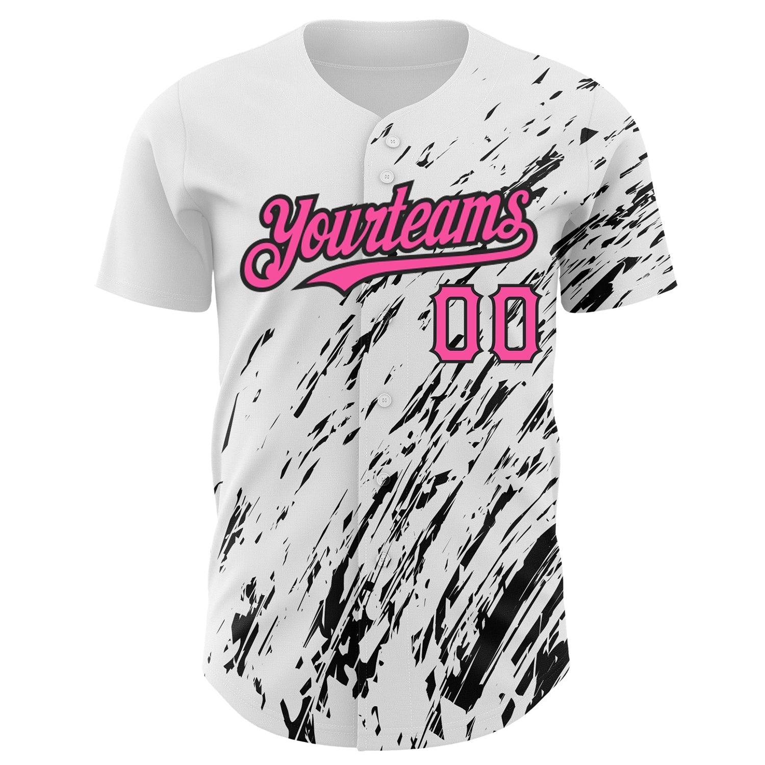 Custom White Pink-Black 3D Pattern Design Abstract Splash Authentic Baseball Jersey view 2