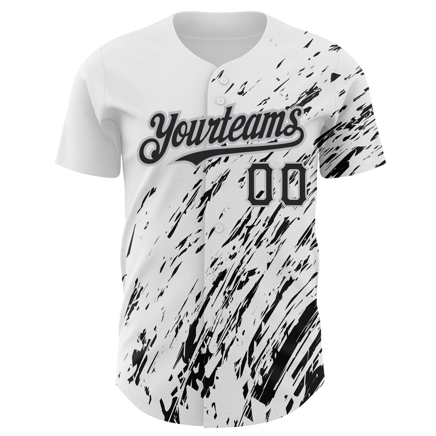 Custom White Black-Gray 3D Pattern Design Abstract Splash Authentic Baseball Jersey view 2