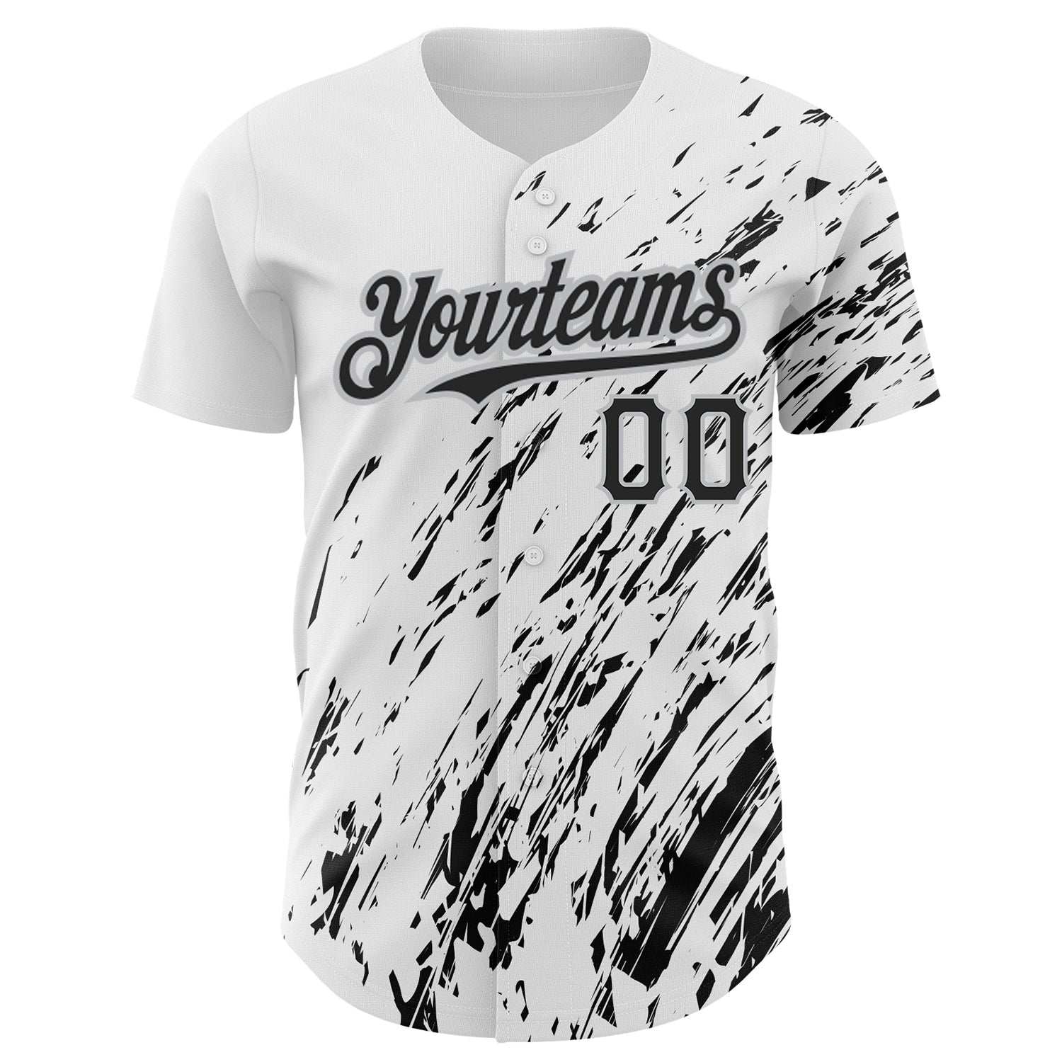 Custom White Black-Gray 3D Pattern Design Abstract Splash Authentic Baseball Jersey view 2