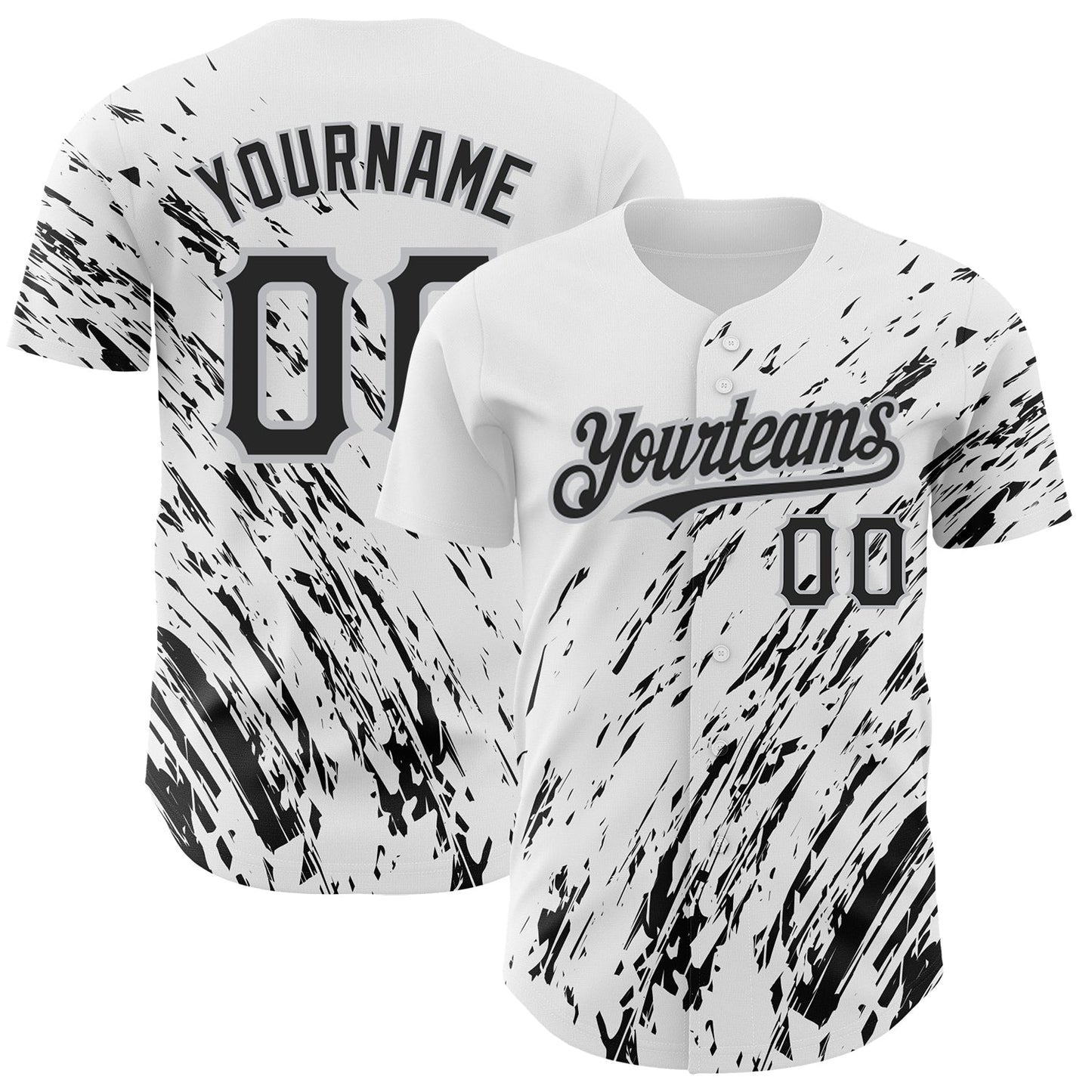 Custom White Black-Gray 3D Pattern Design Abstract Splash Authentic Baseball Jersey - Main View
