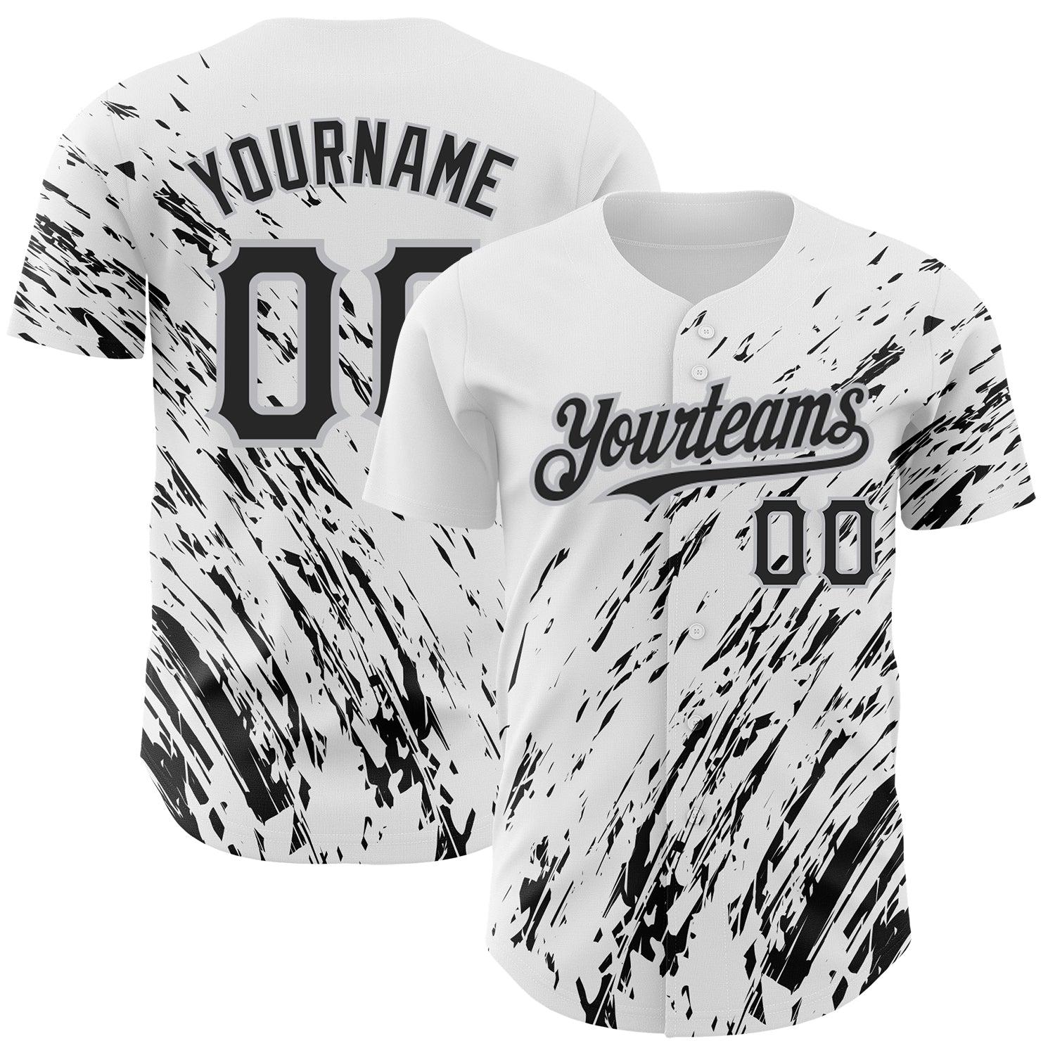 Custom White Black-Gray 3D Pattern Design Abstract Splash Authentic Baseball Jersey - Main View