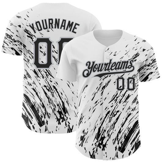 Custom White Black-Gray 3D Pattern Design Abstract Splash Authentic Baseball Jersey - Main View