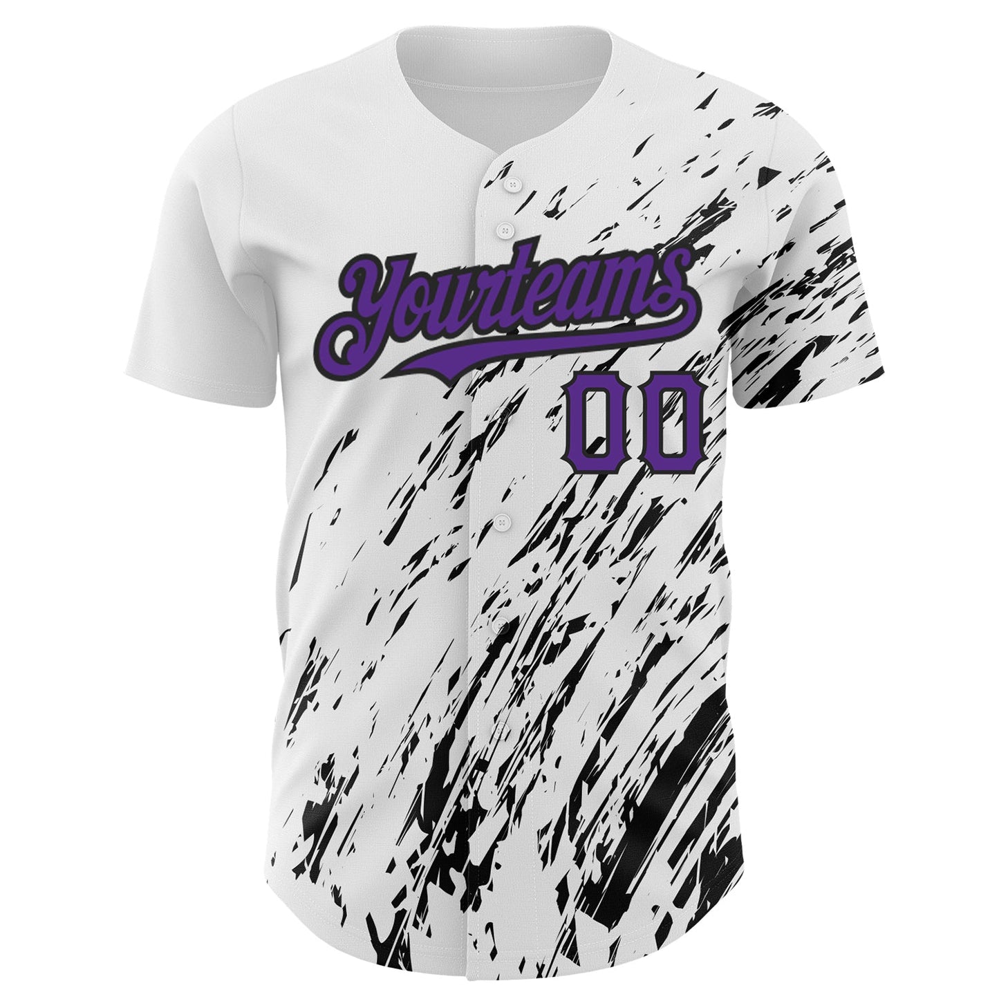 Custom White Purple-Black 3D Pattern Design Abstract Splash Authentic Baseball Jersey view 2