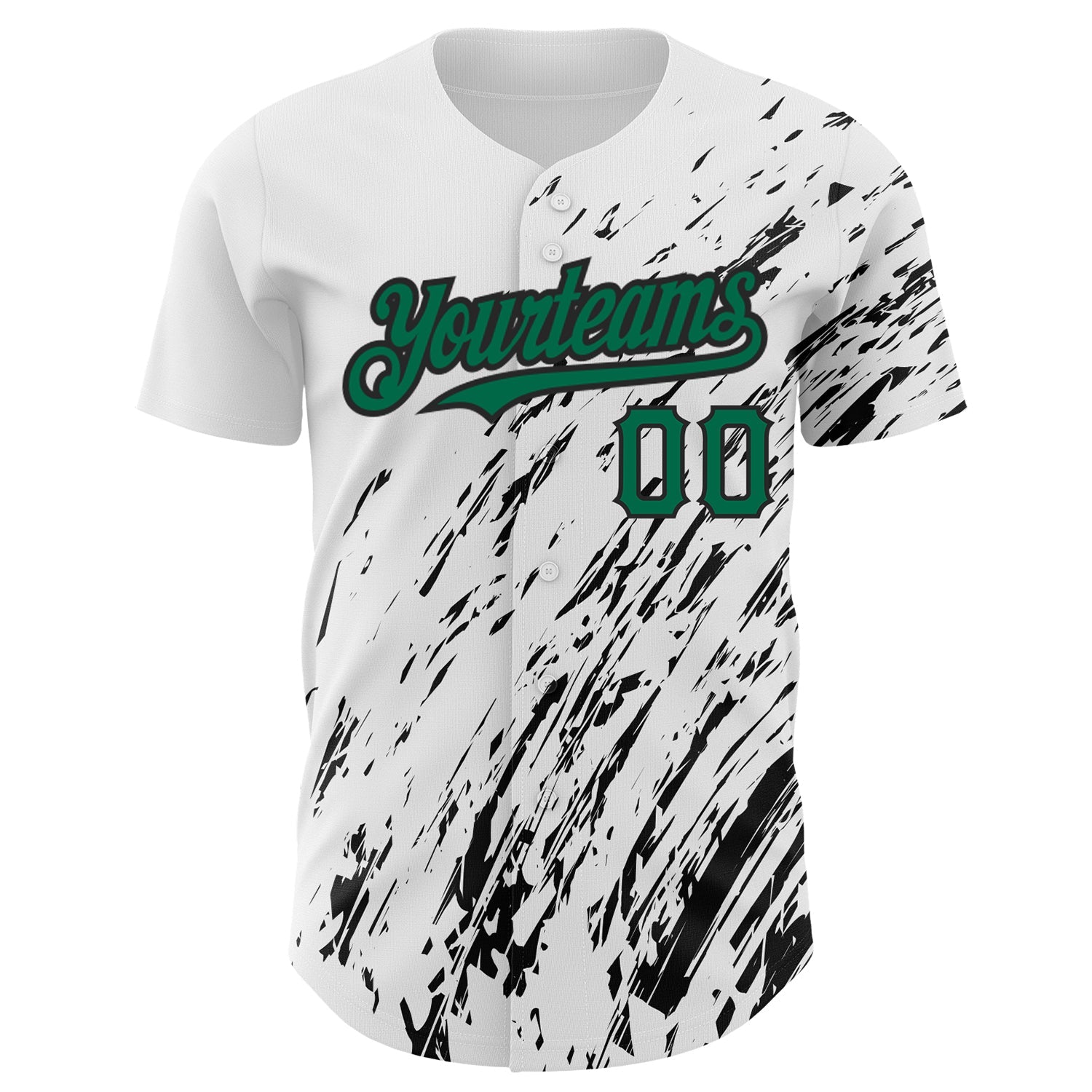 Custom White Kelly Green-Black 3D Pattern Design Abstract Splash Authentic Baseball Jersey view 2