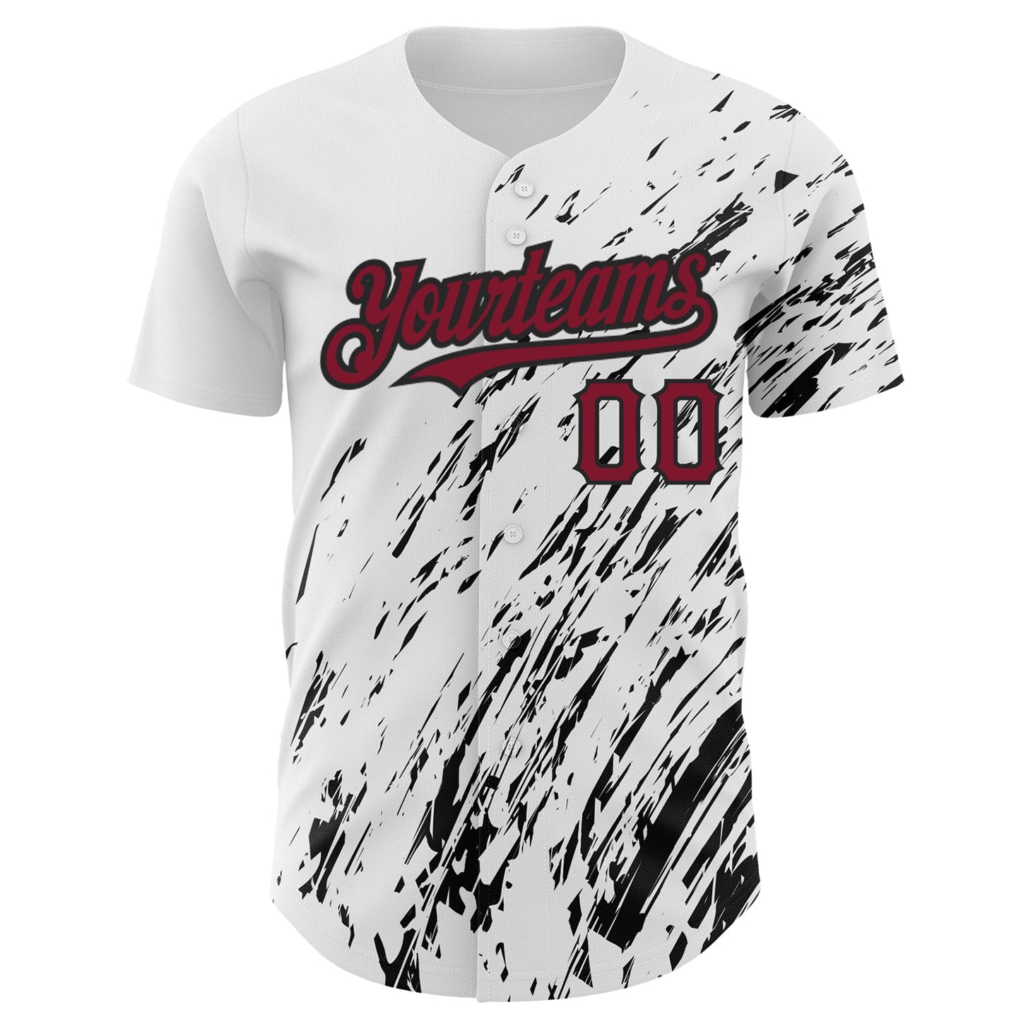 Custom White Crimson-Black 3D Pattern Design Abstract Splash Authentic Baseball Jersey view 2