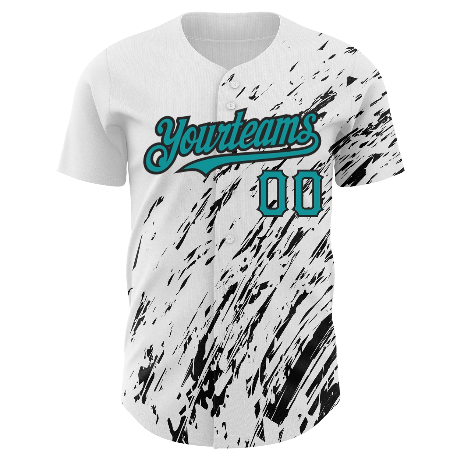 Custom White Teal-Black 3D Pattern Design Abstract Splash Authentic Baseball Jersey view 2
