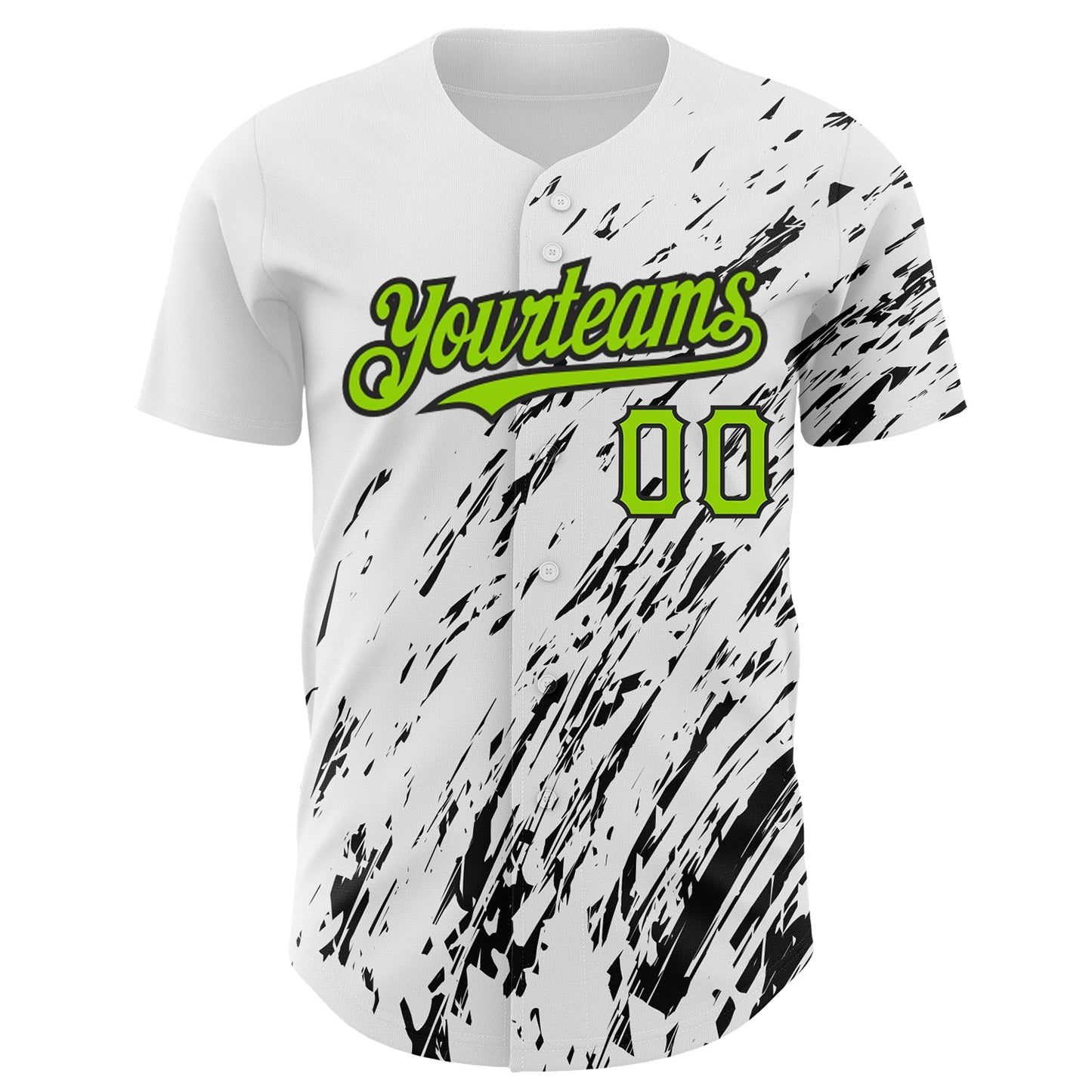Custom White Neon Green-Black 3D Pattern Design Abstract Splash Authentic Baseball Jersey view 2