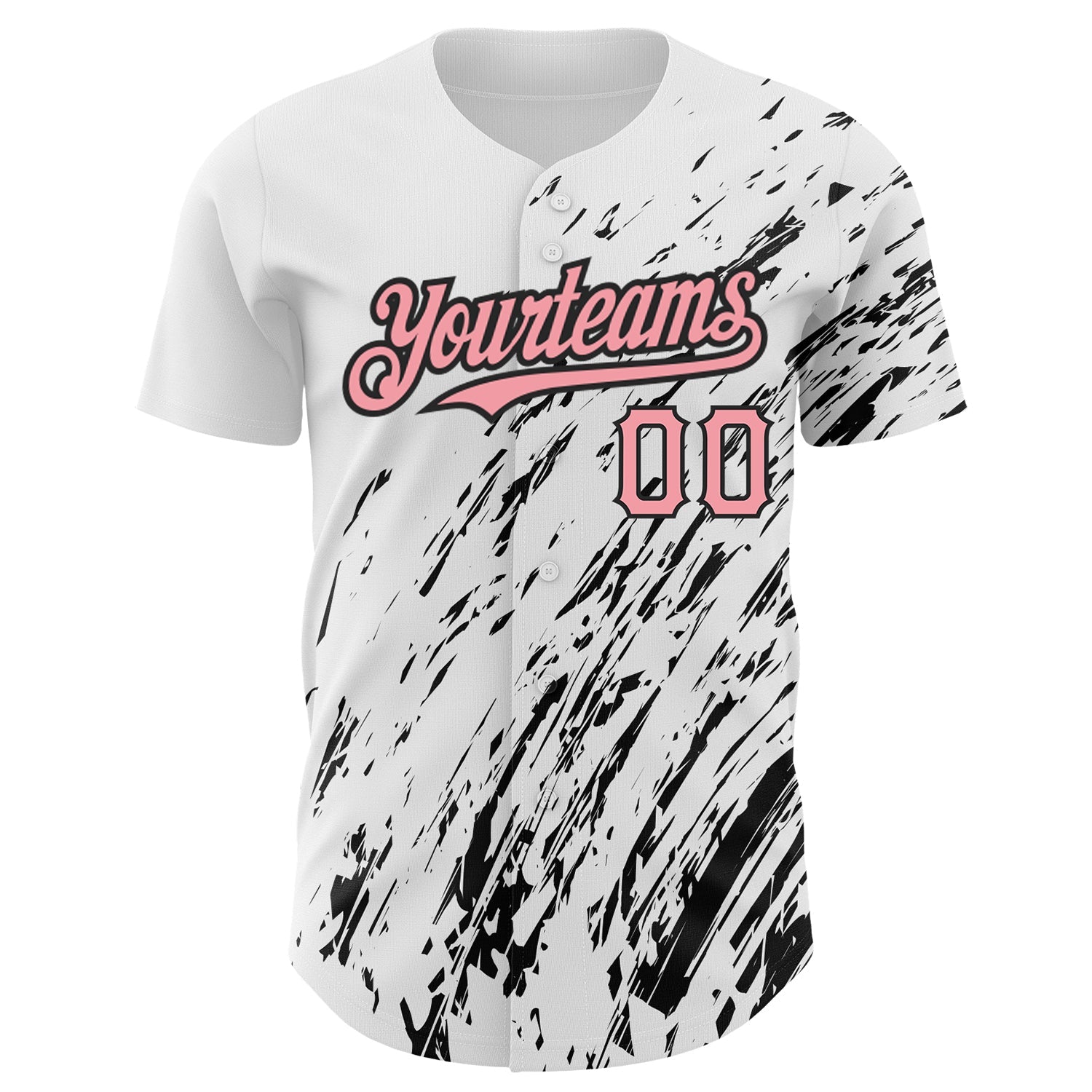 Custom White Medium Pink-Black 3D Pattern Design Abstract Splash Authentic Baseball Jersey view 2
