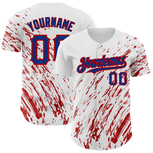 Custom White Royal-Red 3D Pattern Design Abstract Splash Authentic Baseball Jersey - Main View
