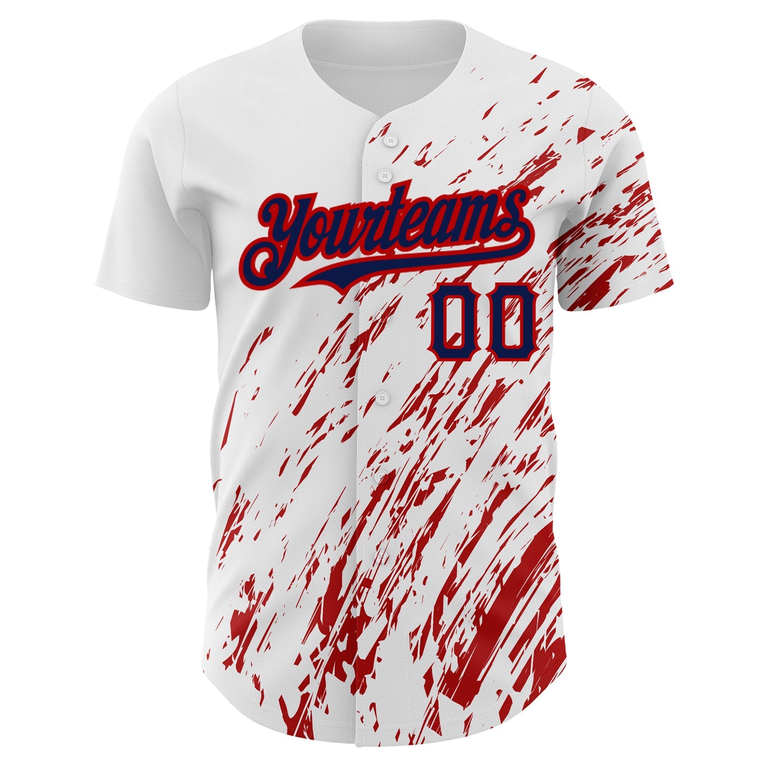 Custom White Navy-Red 3D Pattern Design Abstract Splash Authentic Baseball Jersey view 2