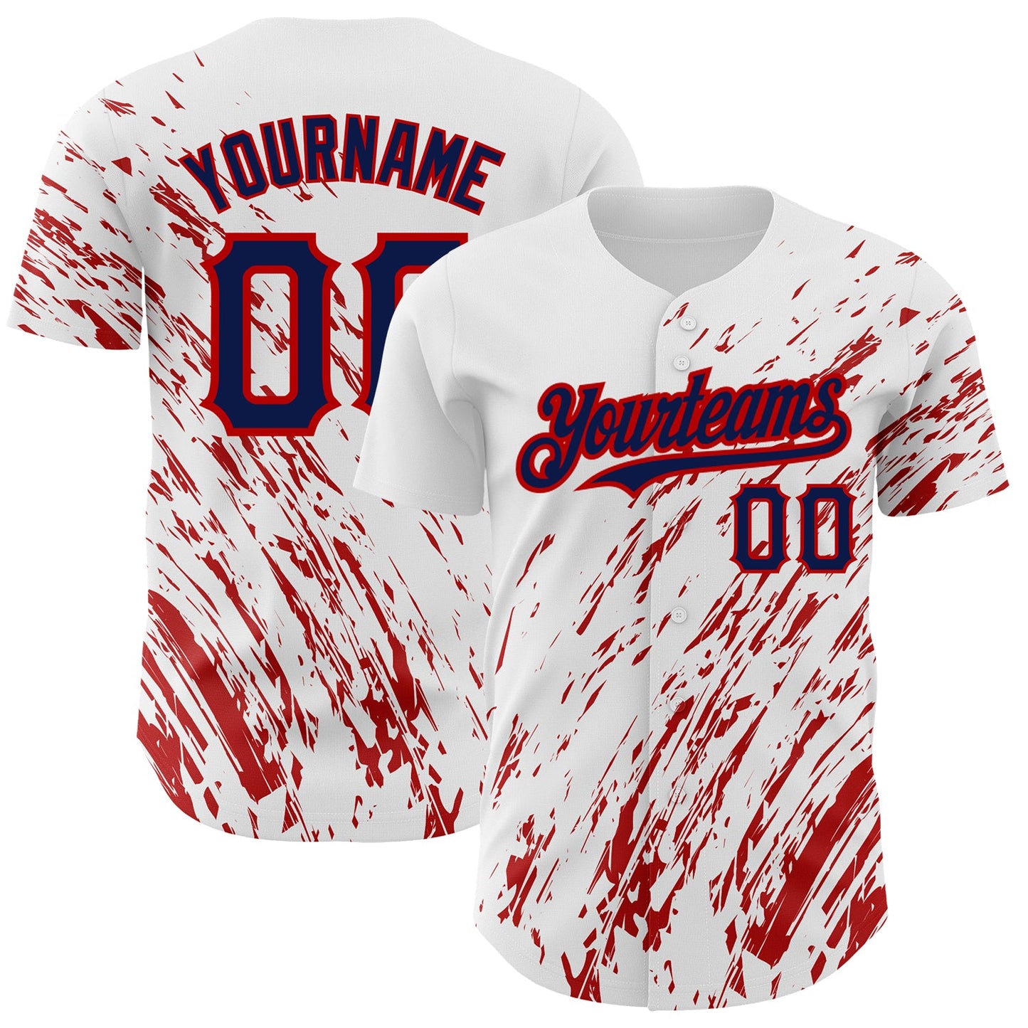 Custom White Navy-Red 3D Pattern Design Abstract Splash Authentic Baseball Jersey - Main View