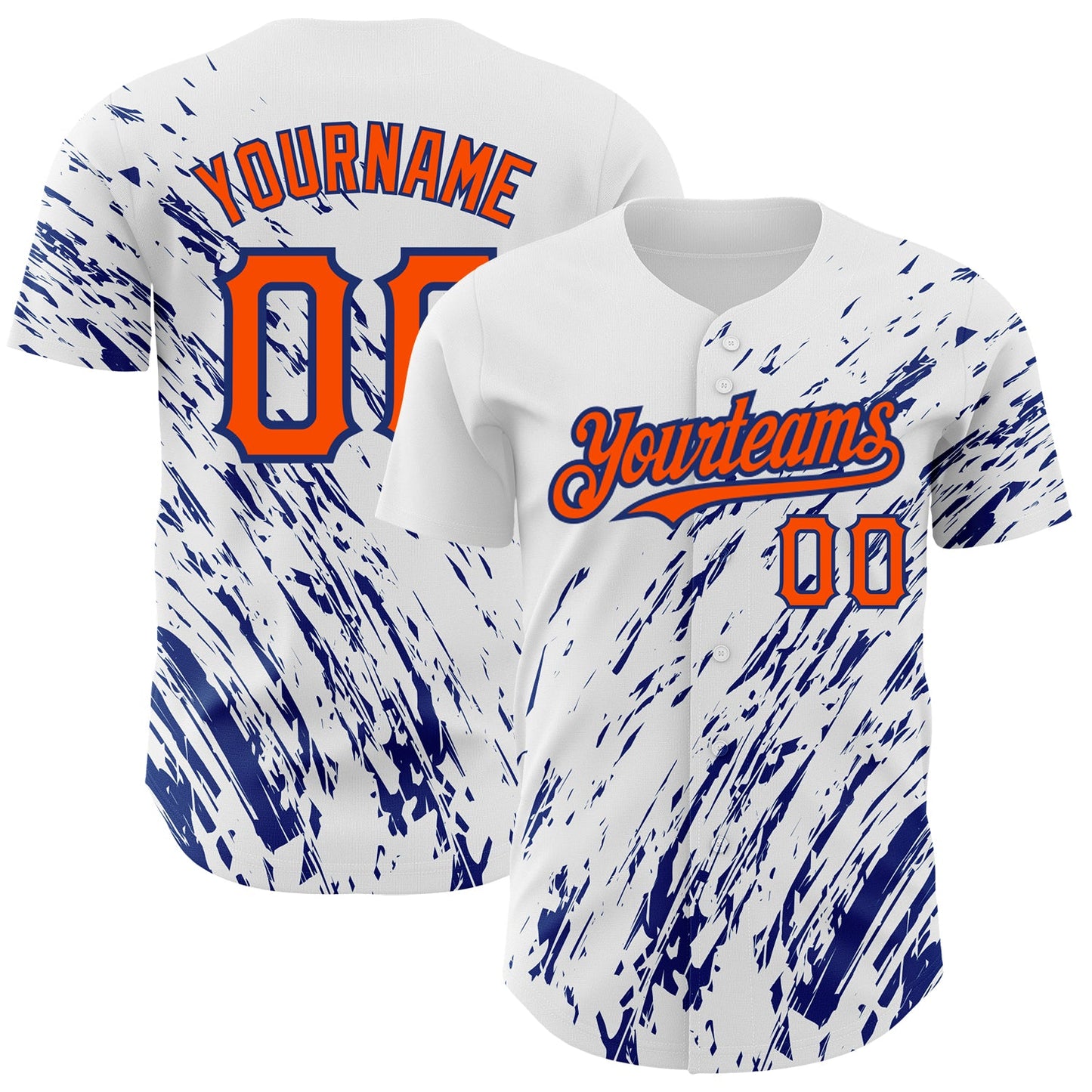 Custom White Orange-Royal 3D Pattern Design Abstract Splash Authentic Baseball Jersey - Main View