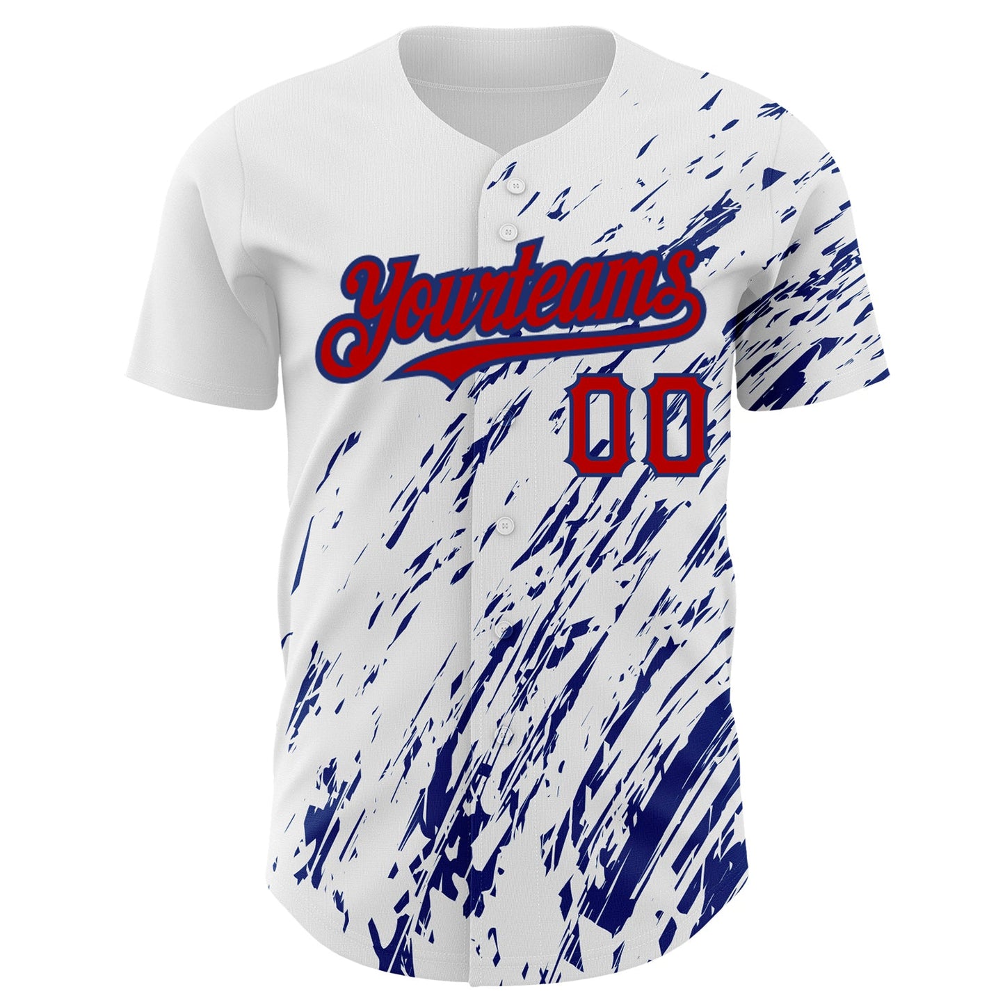 Custom White Red-Royal 3D Pattern Design Abstract Splash Authentic Baseball Jersey view 2