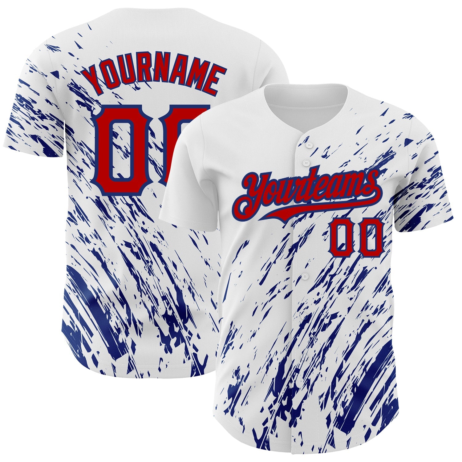 Custom White Red-Royal 3D Pattern Design Abstract Splash Authentic Baseball Jersey - Main View
