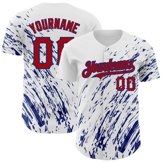 Custom White Red-Royal 3D Pattern Design Abstract Splash Authentic Baseball Jersey - Main View