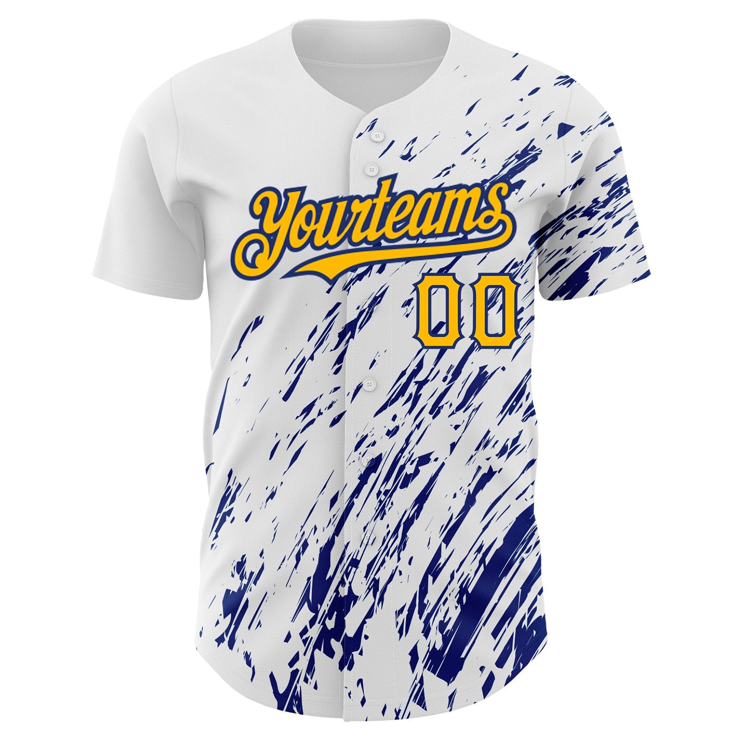 Custom White Gold-Royal 3D Pattern Design Abstract Splash Authentic Baseball Jersey view 2